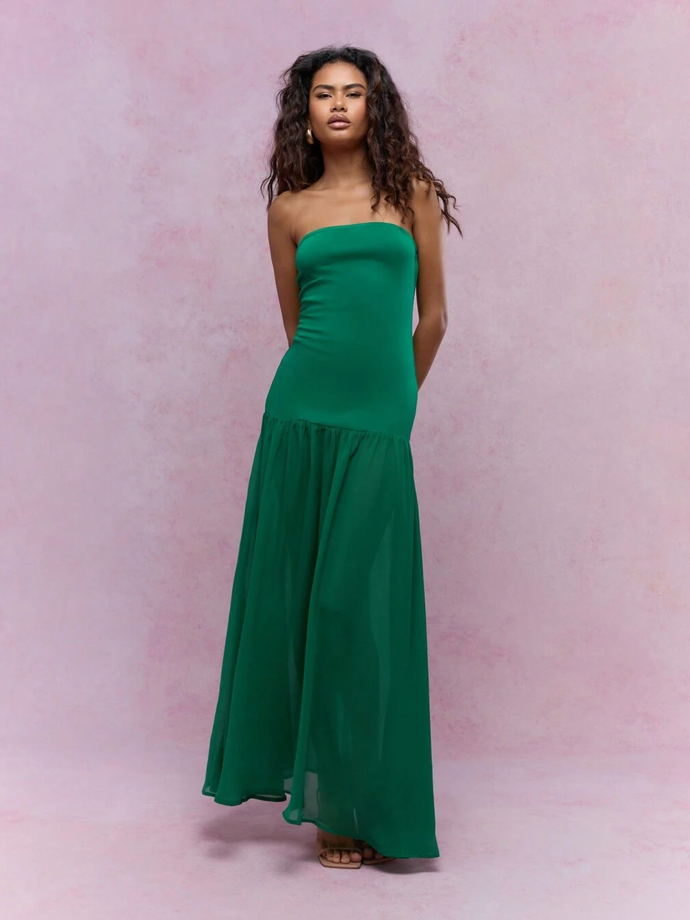 MISSGUIDED Boho Sheer Long Ruffle Hem Jersey Bandeau Maxi Dress Christmas｜ MISSGUIDED