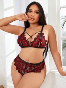 2pcs Plus Size Sexy Lace Lingerie Set