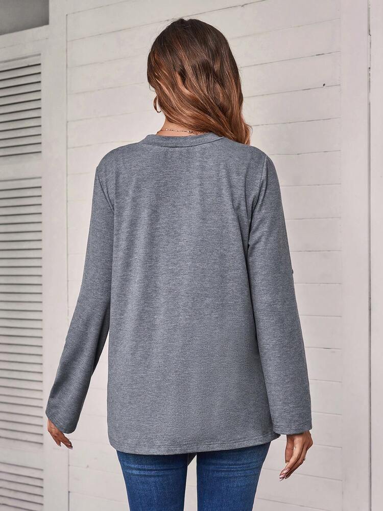 Women's Long Sleeve Roll-Up Solid Color Minimalist Open Front Casual Cardigan