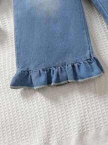 Bộ quần yếm denim nơ thường ngày + mũ dành cho các cô gái trẻ - Rửa nhẹ - Xem 7