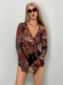 SHEIN ICON 网眼透视花卉印花开衫 - 彩色 - 查看 4