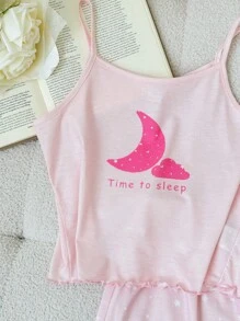 SHEIN Tween Girls Summer Knitted Comfortable Camisole With Shorts Casual Homewear Set - Baby Pink - View 3