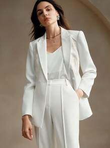 Anewsta Women's Personalized Lace Patched Business Casual Blazer Jacket, Spring Autumn - White - View 1