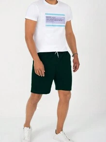 RueChic Men's Palm Tree Printed Drawstring Waist Fashionable Casual Shorts - Dark Green - View 5