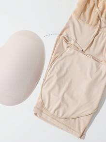 1pc Plus Size Women High Elastic Lace Patchwork Bodysuit Slimming Shapewear - Apricot - View 8