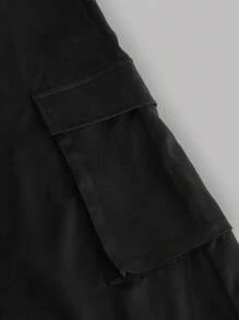 SHEIN Girlism 少女超大黑白星星印花 T 恤和工装口袋裤套装 - 黑與白 - 查看 5