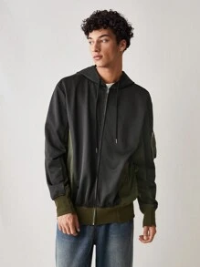 Manfinity VCAY Sudadera con capucha de tipo parca informal casual de punto holgada con parches para hombre joven