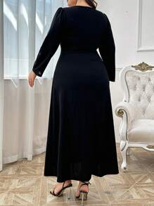 Modelyn Vestido de manga larga con cuello cuadrado, decoración de bordado de flores, para uso diario, para mujer talla grande. Vestidos largos para uso casual, de fiesta, boda o eventos de noche.