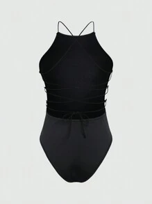 INAWLY Solid Color Backless Sleeveless Bodysuit, Casual & Vacation Women's Clothing, Summer