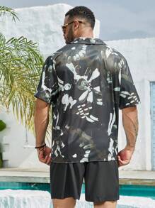 Genlund Plus Size Men's Simple Printed Short Sleeve Shirt - Multicolor - View 2