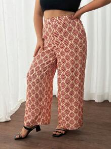 SHEIN Frenchy Plus Size Women's Printed Casual Pants - Multicolor - View 3