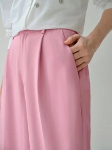 Enchnt Women's Romantic Fall Holiday Pink Pleated Pocket Wide Leg Loose Casual Pants