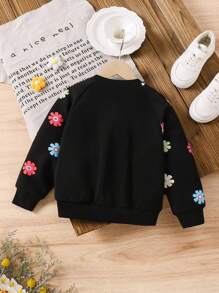 SHEIN LMoss Kids 年轻女孩针织心形印花圆领长袖运动衫，运动街头风格，返校装，日常穿着 - 彩色 - 查看 6