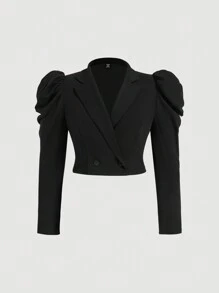 SHEIN MOD Plus Size Black Bishop Sleeve Vintage Palace Style Short Suit Jacket - Black - View 1