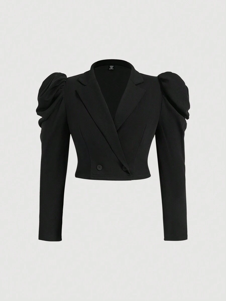 SHEIN MOD Plus Size Black Bishop Sleeve Vintage Palace Style Short Suit Jacket - Black - View 1