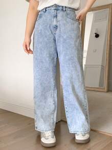 Dazy Petite Plus Quần Jean Denim dáng rộng dài thẳng có túi dành cho nữ - Rửa nhẹ - Xem 7