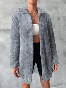 RueChic Solid Zip Up Fleece Jacket - Grey - View 5