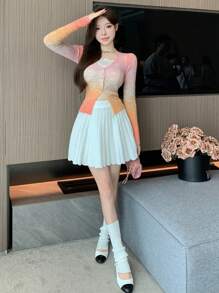 DAZY Women's Tie Dye Tie Dye V-Neck Long Sleeve Cardigan,Fall Clothes - Burnt Orange - View 2