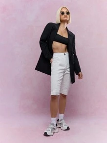 MISSGUIDED Pantalones capri de mezclilla con dobladillo con abertura lateral