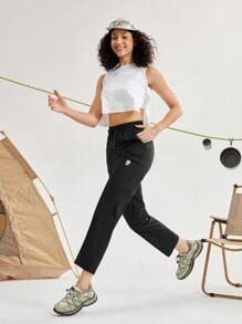 In My Nature 女士字母印花抽绳腰部拉链口袋直腿户外裤