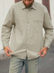 Manfinity Homme Camisa casual de mezclilla relajada en color beige para hombre