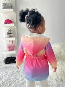 Wildeya Babymeisje Herfst Capuchon Verdikte Pluche Voering Ombre Kleur Sport Casual Elegante Jas
