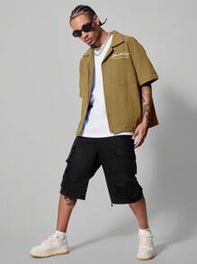 PAVTROS Manfinity Streetrush Men's Solid Color Button-Front Short Sleeve Casual Shirt - Khaki - View 4