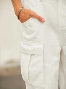 Manfinity Homme Men's Retro Streetwear Beige Wide Leg Baggy Jeans - Beige - View 6