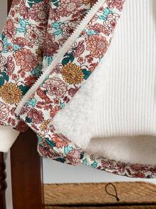 SHEIN Young Girl Floral Print Fur Collar Long Sleeve Padded Coat, Winter - Multicolor - View 8