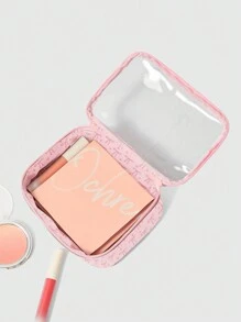 ROMWE Kawaii Bolsa de almacenamiento cuadrada transparente, linda y de dibujos animados, para cosméticos y artículos de tocador en color rosa - Rosa - Ver 2