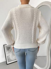 SHEIN LUNE Women's Casual Solid Color Long Sleeve Pullover Sweater, Spring/Autumn, Knit Pullover Fall Winter - Apricot - View 4