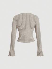 SHEIN MOD V-Neck Bell Sleeve Button-Up Khaki Women's T-Shirt,Free Scarf, New Chinese Style Women's Clothing, Color Block Buckle,Trumpet Sleeve Long Sleeve Women's Top,Western,Vintage,70s,The Bachelorette, - Multicolor - View 5