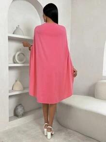 Zolique Women's Knitted Cape Medium Length Pink Dress - Pink - View 2