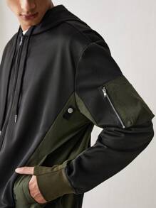 Manfinity VCAY Sudadera con capucha de tipo parca informal casual de punto holgada con parches para hombre joven