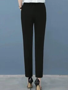 休闲通勤纯色斜口袋锥形裤 - 黑色 - 查看 2