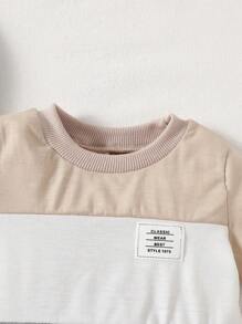 Baby Boy Multicolor Stitching Casual Versatile Short-Sleeved Trousers Suit - Apricot - View 4