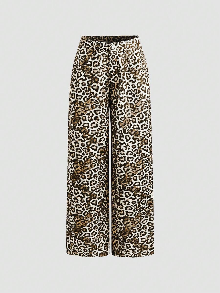 Zolique Women's Simple Leopard Print Long Pants For Daily Wear Fall Cloth For Women - Brown - View 1