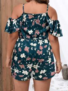 SHEIN Clasi Grote maten spaghettibandjes, rugloze, zelfbindende elegante jumpsuit met all-over print