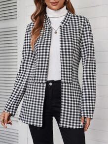 EMERY ROSE Women's Plaid Casual Jacket For Spring And Autumn - Black and White - View 3