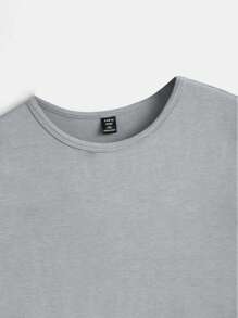 SHEIN BASICS Plus Size Solid Color Round Neck Slim Fit T-Shirt For Summer Casual Wear - Grey - View 4