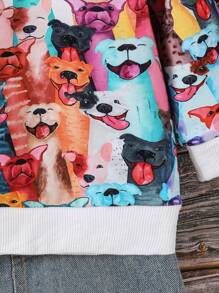 Felpa per bambini maschi con stampa del volto di un simpatico cane, design casual