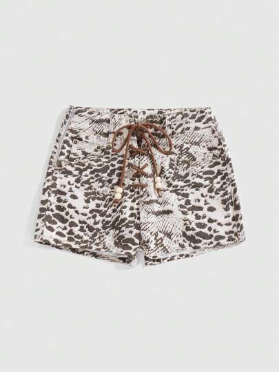 J-Fashion Short en jean à imprimé tout-sur-sur-mesure, à lacets et avec poches, pour l'été, l'école