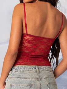 INAWLY Ladies' Solid Color Lace Decorated Simple Daily Camisole Graphic Tees Women Tops - Red - View 2