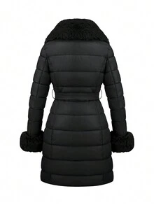 Risissida Women's Minimalist Multi-Functional Outdoor Commuter Jacket With Fur Collar, Elegant And Fashionable, With Belt - Black - View 7