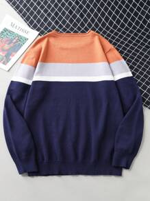 Manfinity Homme Suéter casual de contraste de color con costura para hombres en primavera y otoño