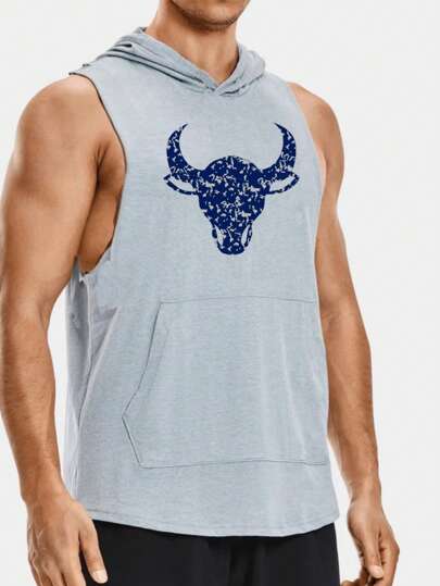 SHEIN Basketball 男友风男式牛头印花口袋连帽背心