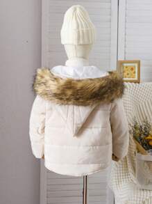 SHEIN Áo khoác đệm thông thường màu trơn cho cô gái trẻ - Màu be - Xem 2