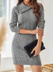 EMERY ROSE Women's Solid Color Button Front Long Sleeve Sweater Dress - Dark Grey - View 5