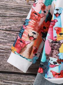 Felpa per bambini maschi con stampa del volto di un simpatico cane, design casual
