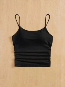 SHEIN PETITE Camiseta básica ajustada de cuello redondo, blanca, transpirable para mujeres; Camisetas de tirantes negras sin sujetador para mujer